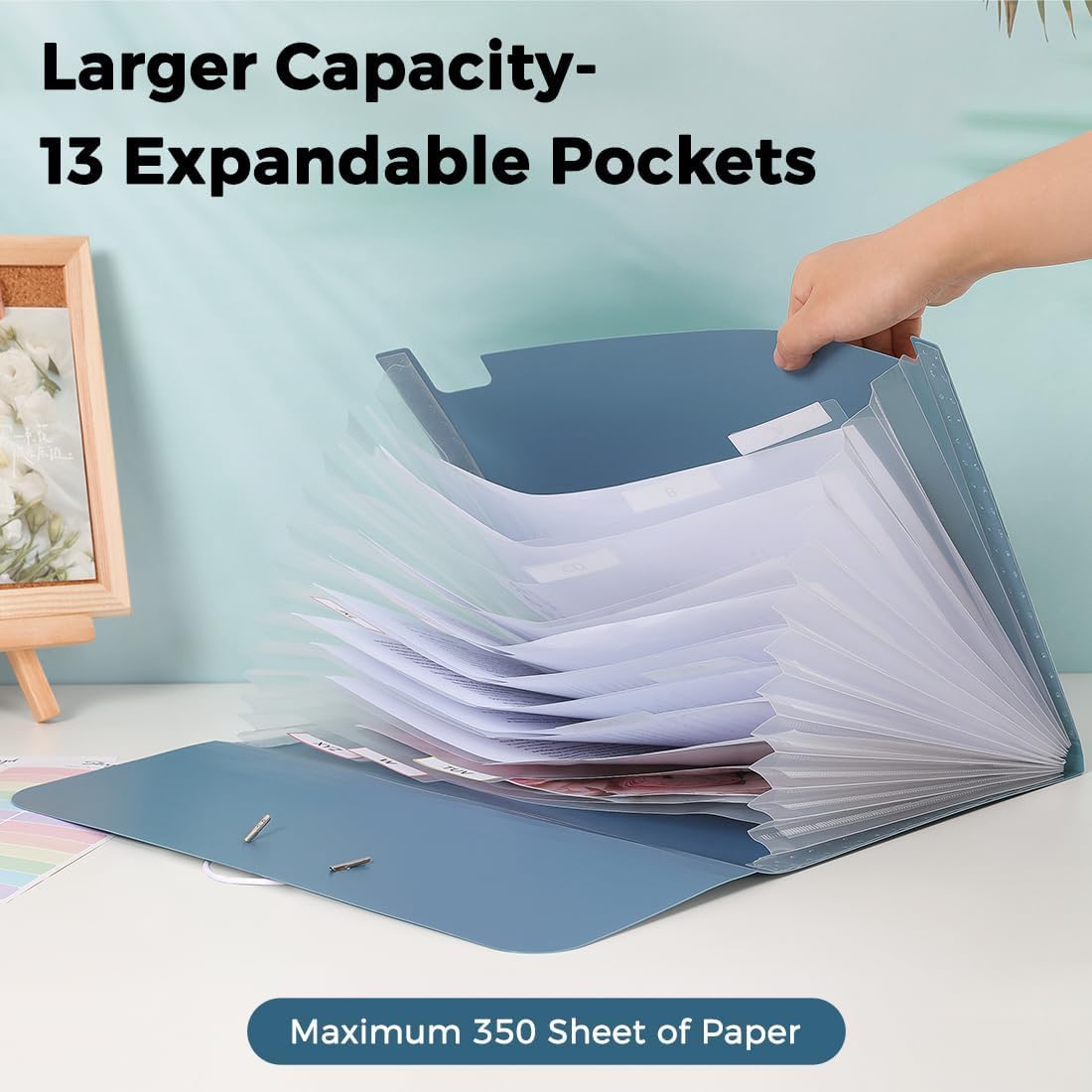 SKYDUE Expanding File Folder, Accordion File Organizer with 13 Pockets for A4/Letter Sized Paper, Accordion Folder with Labels - Document Receipt Organizer for Office, School, Home