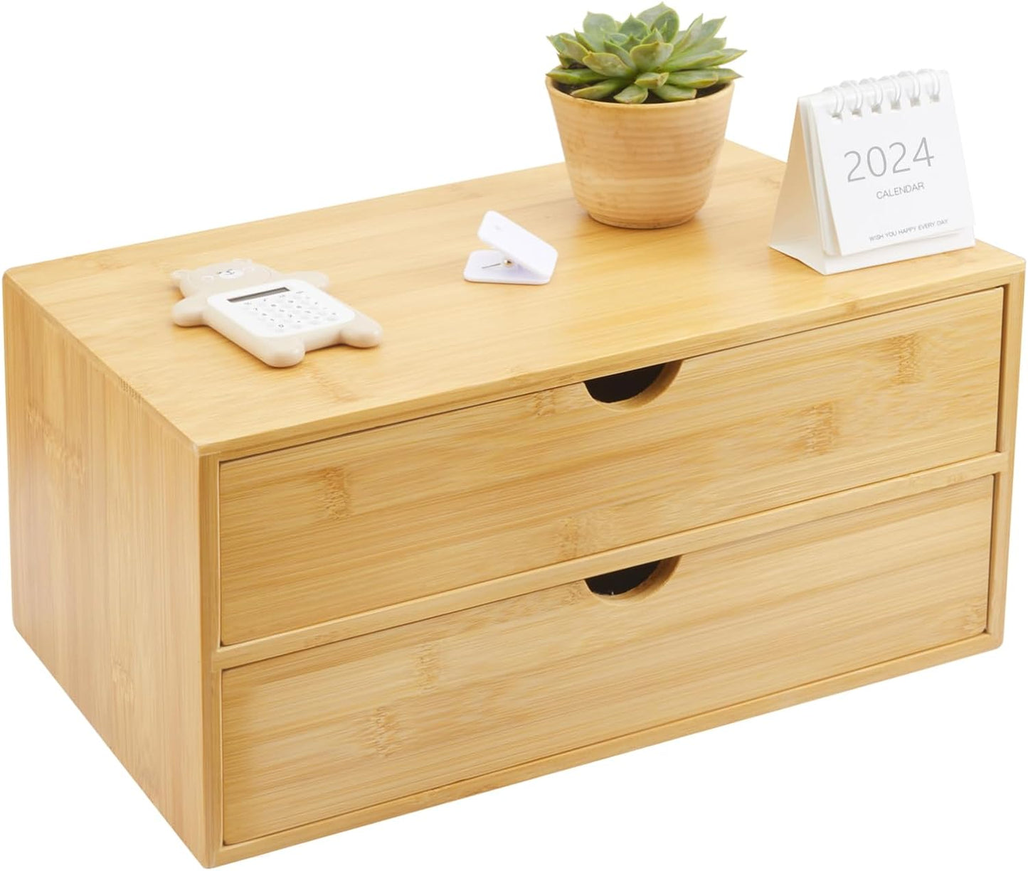 Bamboo Desk Organizer With Drawers Countertop Drawers 2 Drawers Counter Storage Box Corner Desk Organizer for Home Office No Assembly Required