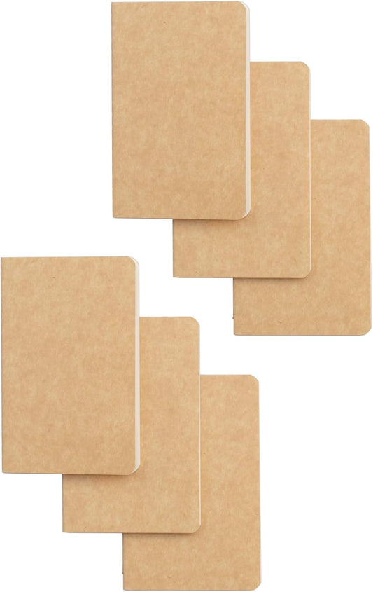 TWONE Pocket Notebook, 6 Pack Softcover Mini Notebooks 3.5" x 5.5" Kraft Brown Notebook Small Memo Notepad for Men Women Kids Traveler Author, 30 Sheets,60 Lined Pages