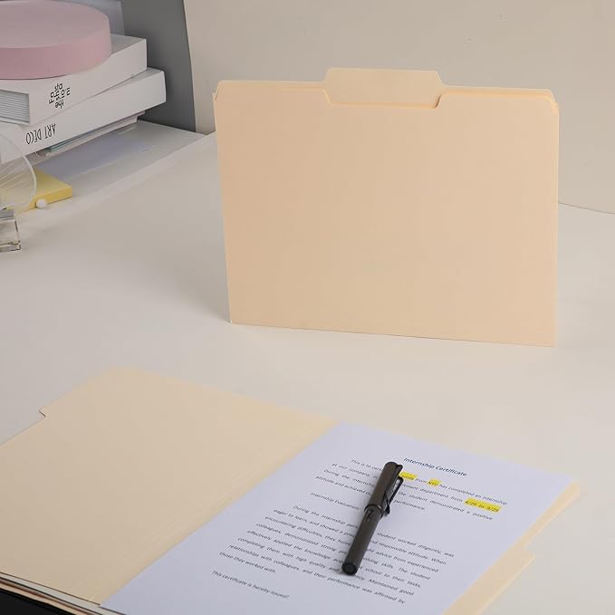 Manila File Folder, 1/3-Cut Tab, Letter Size, Manila Folders with Tab, 200 per Box
