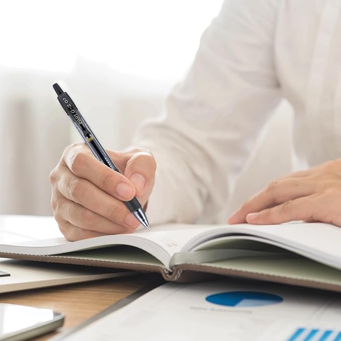 G2 Retractable Premium Gel Ink Roller Ball Pens Ultra Fine Point (.38mm) Black/Blue Ink 12 pack; Refillable & Premium Comfort Grip Bundle with Plastic Reusable Pouch