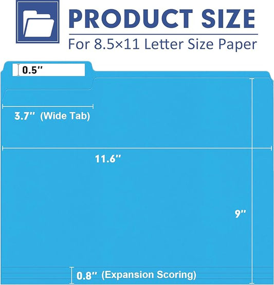 File Folder, PANDRI 270 Pack Colored File Folder, 1/3 Cut Tabs, Letter Size, Assorted 6 Colors Filing Folder for Office School Business