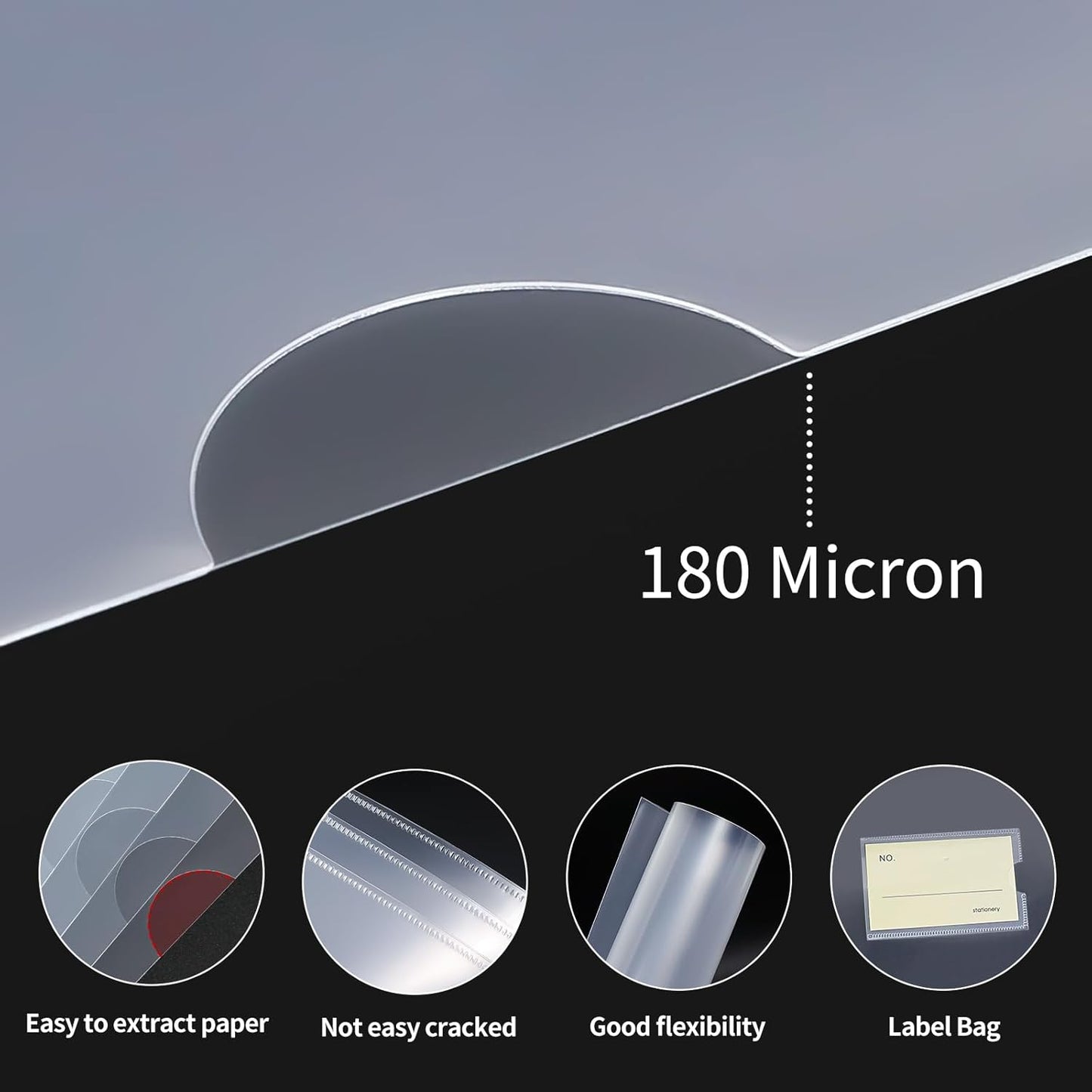 40PCS Plastic Clear Document Folders,with Label Bag,L-Type Transparent Folder Project Pockets for A4/ Letter Size,18C (1.8mm) Thick