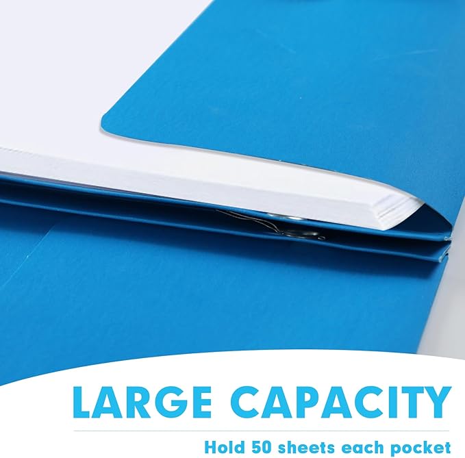 Two Pocket Folders, RAZCC 50 Pack Two Pocket Folders with Prongs, 3 Prong Folders Fit Letter Size Paper, Pocket File Folders for School Office Home Business, Blue