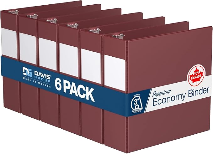 Premium Economy 6-Pack 3-Ring Binders for School or Office, D-Ring Binders, 3 Inch, Burgundy
