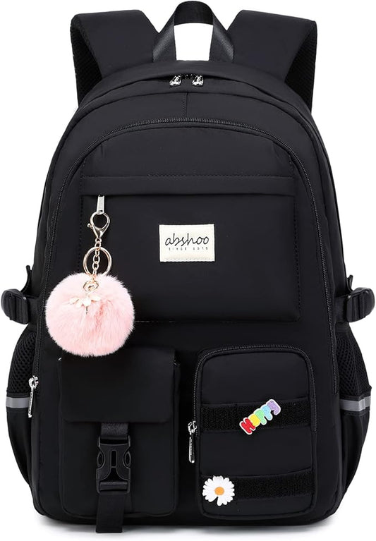 abshoo Big Student Laptop Backpack For College Women Middle High School Teen Girls Bookbag Travel Daypack (Black)