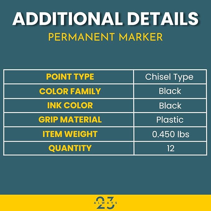 Always23 Chisel Tip Permanent Marker - Black, 12 Pack