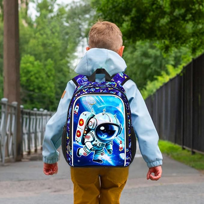 KLFVB Boys Toddler Astronaut Backpack, Water Resistant Kindergarten Bookbag, 13" Preschool Backpacks for Toddler - Astronaut Blue
