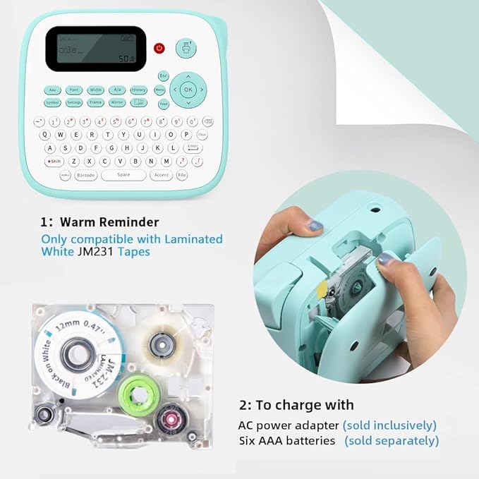Label Maker Machine with Tape,D210S Portable Handheld Label Maker,QWERTY Keyboard Label Machine,with AC Adapter and 12mm 231 Tape, Easy to Use for Home Office School Label Organization,Green