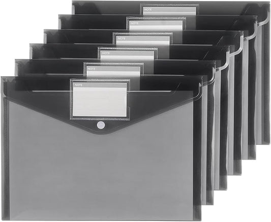 Tamaki 6 Pack Plastic Envelopes Poly Envelopes, Clear Document Folders Plastic File Folders for Home Work Office Organization, Letter Size/A4 Size(Dark Grey)