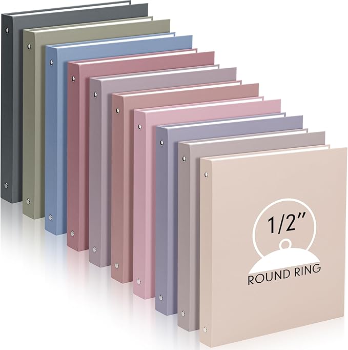 Ctosree 10 Pack Colored 3 Ring Binder with 2 Pockets Hardcover Loose Leaf Binder for Women Men Teacher Student School Office Home Supplies, Fits 11 x 8.5 Size Paper, 10 Colors(0.5",Sweet Color)