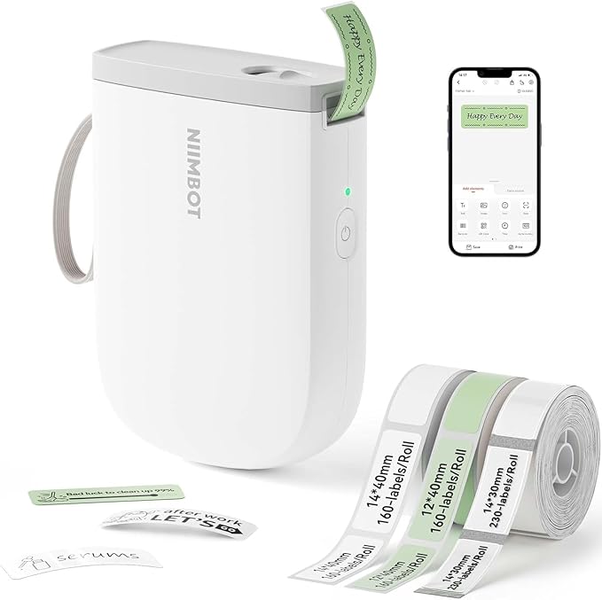 NIIMBOT D11 New Version Label Maker Machine with 3 Rolls Tape, 300DPI Bluetooth Label Printer, Portable Thermal Printer, Sticker Maker for Organizing Home Office School,White