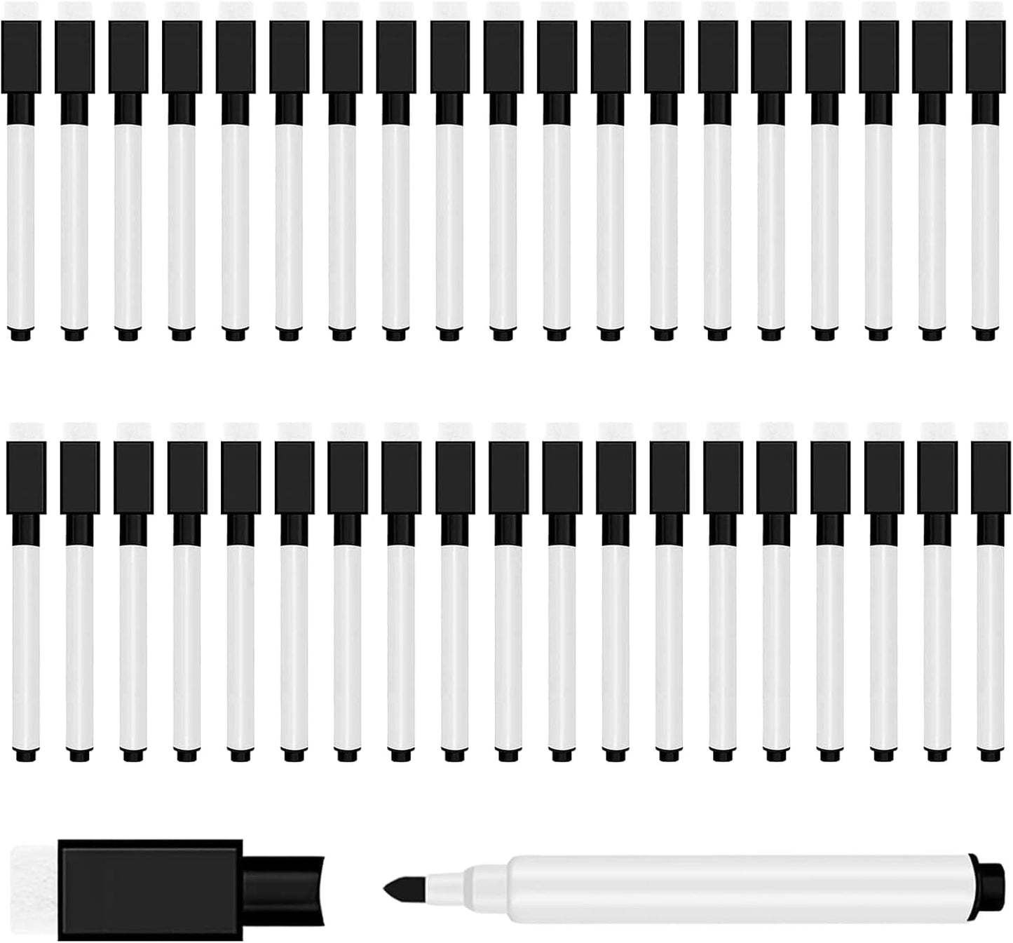 50 Pcs Black Magnetic Dry Erase Markers with Eraser Cap, White Board Mini Dry erase Markers Bulk, Fine Point Tip Student White Board Markers for Teachers Office School Supplies
