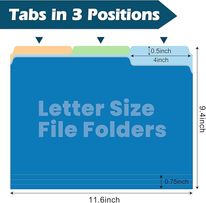 36 Pack Two-Tone Color File Folders, Bulk1/3-Cut Tabs Letter Size Files Folders with 6 Assorted Colors, Ideal School Office Supplies