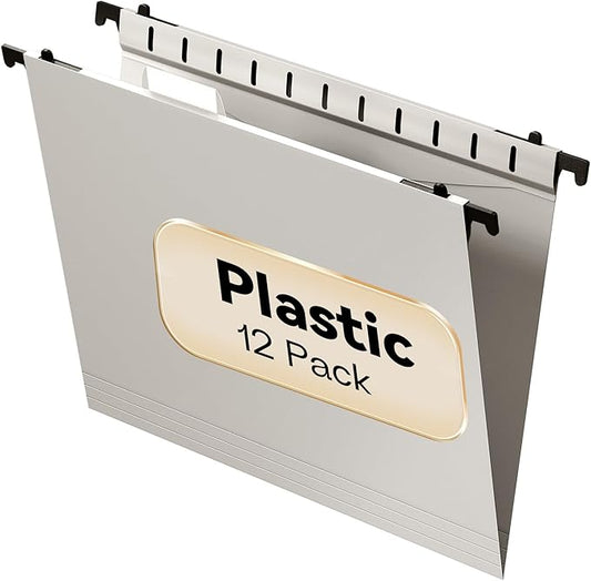 Plastic Hanging File Folder Letter Size,12 Pack Reinforced Heavy Duty Hanging Folders,Sturdy File Cabinet Folders,Gray Hanging File Folders with Tabs,Hanging Folders for Filing Cabinet