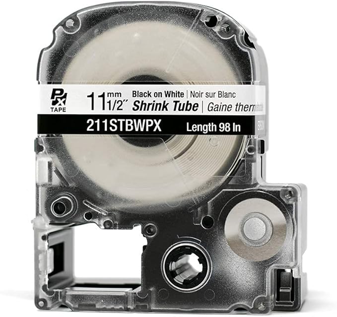 Epson LABELWORKS 211STBWPX Genuine Tape Cartridge - Black on White Shrink Tube Industrial Label Maker Tape - AWG 2-8, 1/2" (11MM) Wide, 8 ft (96")