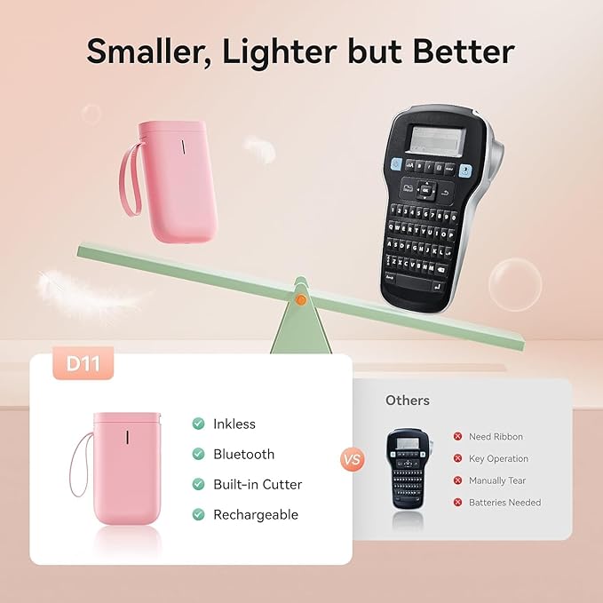 DEEPIN Label Maker Machine Portable Bluetooth Label Maker with Tape, Thermal Label Printer Multiple Templates for Phone, Mini Label Sticker Printer for Business Office Organization Pink