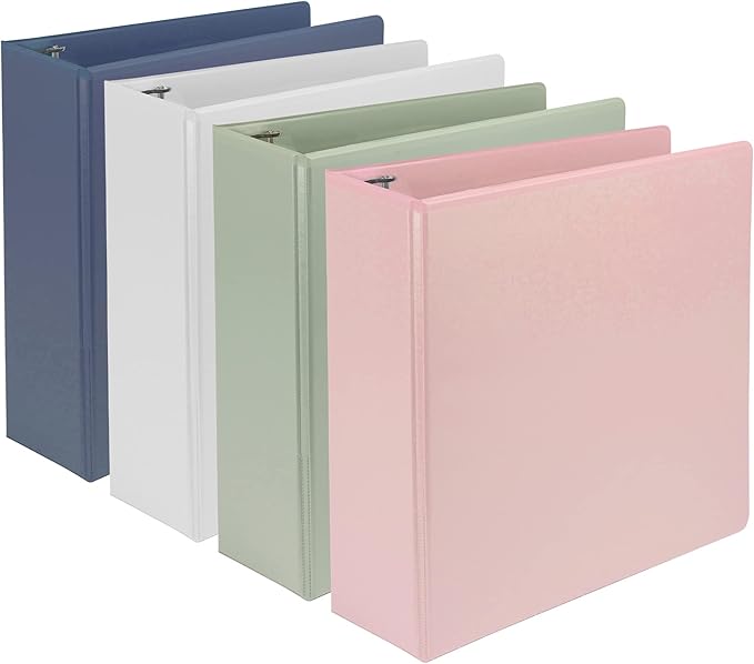 Samsill Plant-Based 3 Inch Durable D-Ring, Made in USA, View Binder, Eco-Friendly, USDA Certified Biobased, 4 Pack, Boho Assortment