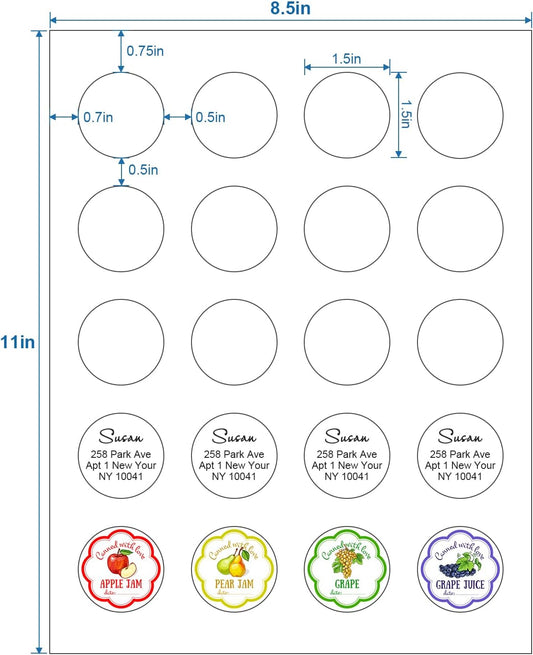Methdic 1.5" Diameter High Visibility Printable Round Labels，Matte White，600 Customizable Blank Stickers