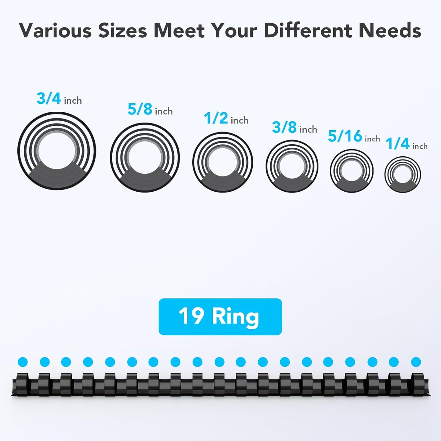 MAKEASY 100 Pack 19-Ring Comb Binding Spines for LTR, Plastic Binding Combs, 5/8Inch Diameter, 125 Sheet Capacity, Black Binding Combs