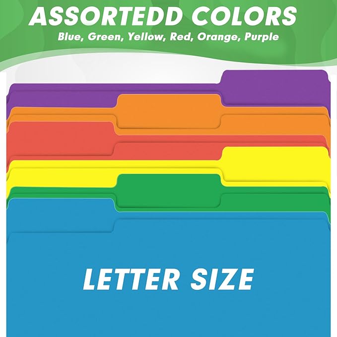 File Folder, HERKKA 120 Pack 1/3 Cut Tab File Folders, Colored File Folders Great for Organizing and Filing, Letter Size, Assorted 6 Colors