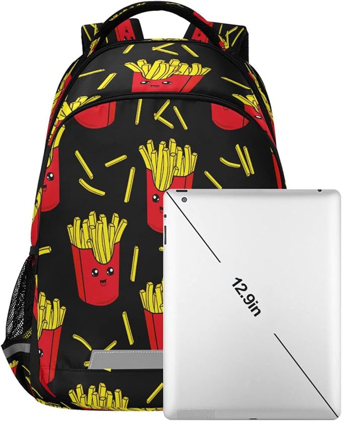 Colorful French Fries Backpack for Girls Kids Boys School Bookbags, Student Laptop Backpack Carrying Bag Casual Lightweight Travel Sports Day Packs