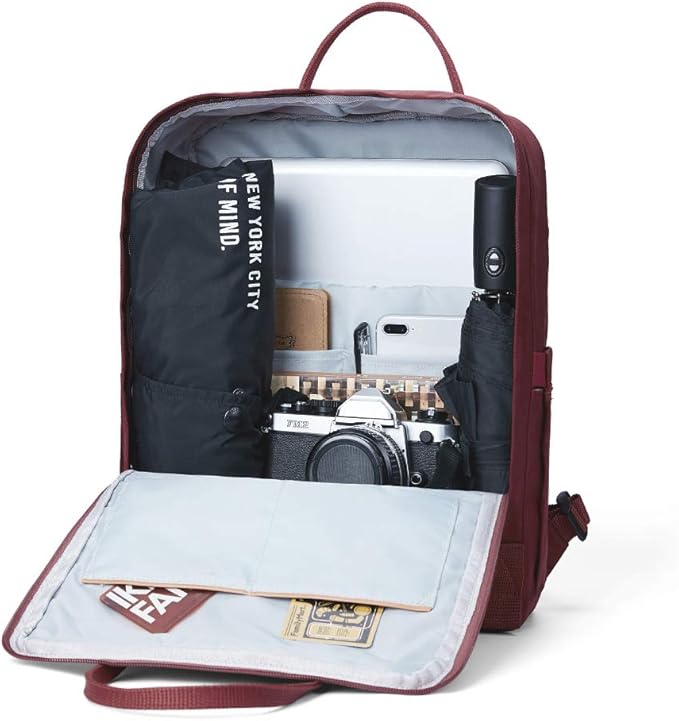 KALIDI Casual Laptop Backpack 15 Inches Classic Camping Rucksack Travel Outdoor Square Daypack College Hiking Gym Bag, Burgundy