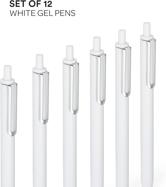 Poppin Stylish Retractable Gel Pens - Fine Point Pens with 0.7mm Tip, Smooth Writing Ink, Metal Clip, 12 Pack (White with Black Ink)