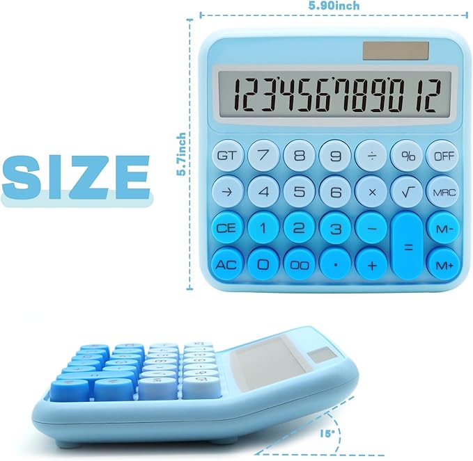 Gradient Blue Calculator, UPIHO Standard Calculator 12 Digit with Large LCD Display and Big Buttons,Blue Office Accessories for Women Desk,Cute Calculator for Office,School, Home,Business, Small