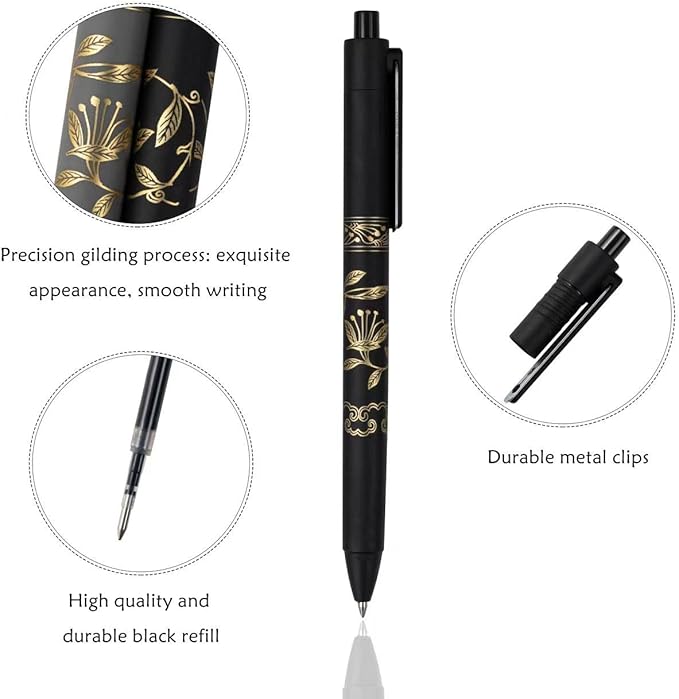 MiSiBao 0.7mm Black Ink Gel Pens Refillable & Retractable Gel Ink Rolling Ball Pens Gilding Process Pattern Smooth Writing Gel Pen (18-pack)