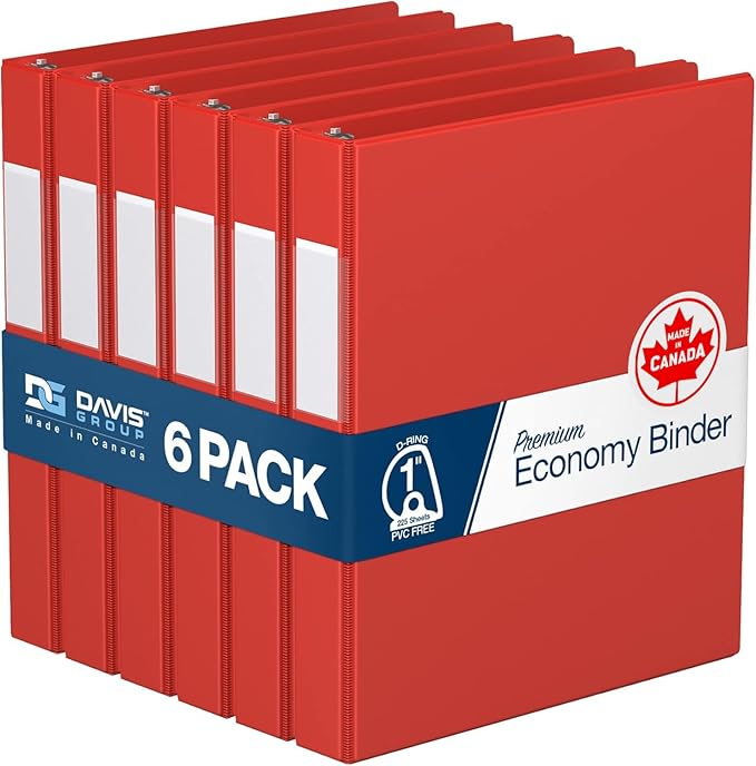 Premium Economy 6-Pack 3-Ring Binders for School or Office, D-Ring Binders, 1 Inch, Red