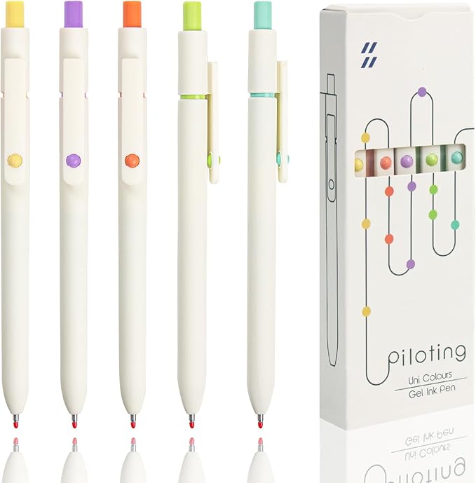 ELANE 5 Pcs Colorful Gel Pens,0.5mm Fine Point Quick Dry Black Ink Pen for Journaling Note Taking Writing, High-End Series Pens for Gifts for Doctor Nurse Teacher Students(White)