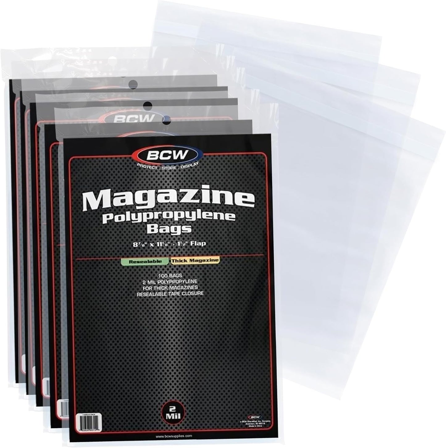 BCW Thick Resealable Magazine Bags - 5 Pack of 500 | Acid-Free, Clear Polypropylene Sleeves for Archival-Quality Storage of Collectible Magazines | Protect Your Valuable Comic Book Collection