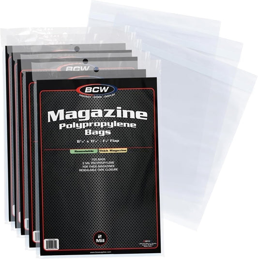 BCW Thick Resealable Magazine Bags - 5 Pack of 500 | Acid-Free, Clear Polypropylene Sleeves for Archival-Quality Storage of Collectible Magazines | Protect Your Valuable Comic Book Collection