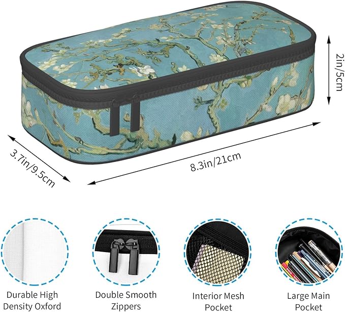 Van Gogh Almond Blossoms Large Pencil Case With Zipper Compartments Stationery Pencil Bag For Kids Teens Students School Supplies