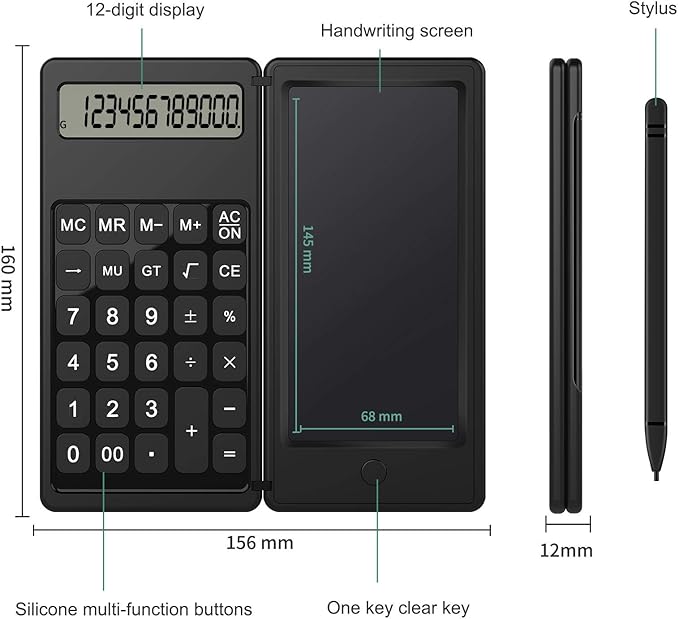Doodle Pad Calculators, Kids Calculator with Writing Tablet & 6 LCD Display, 12 Digit Electronic Board Drawing/Memo Pads