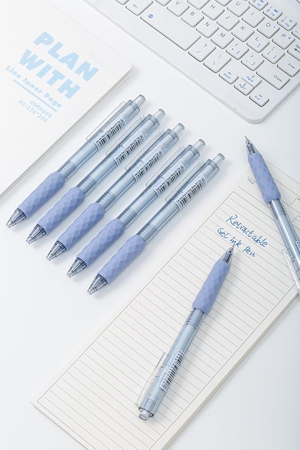 Retractable Gel Pens Clicker, Medium Point 0.7, Premium Comfort Grip for Smooth Writing Planner and School Supplies (Blue, 1 Count (Pack of 8))