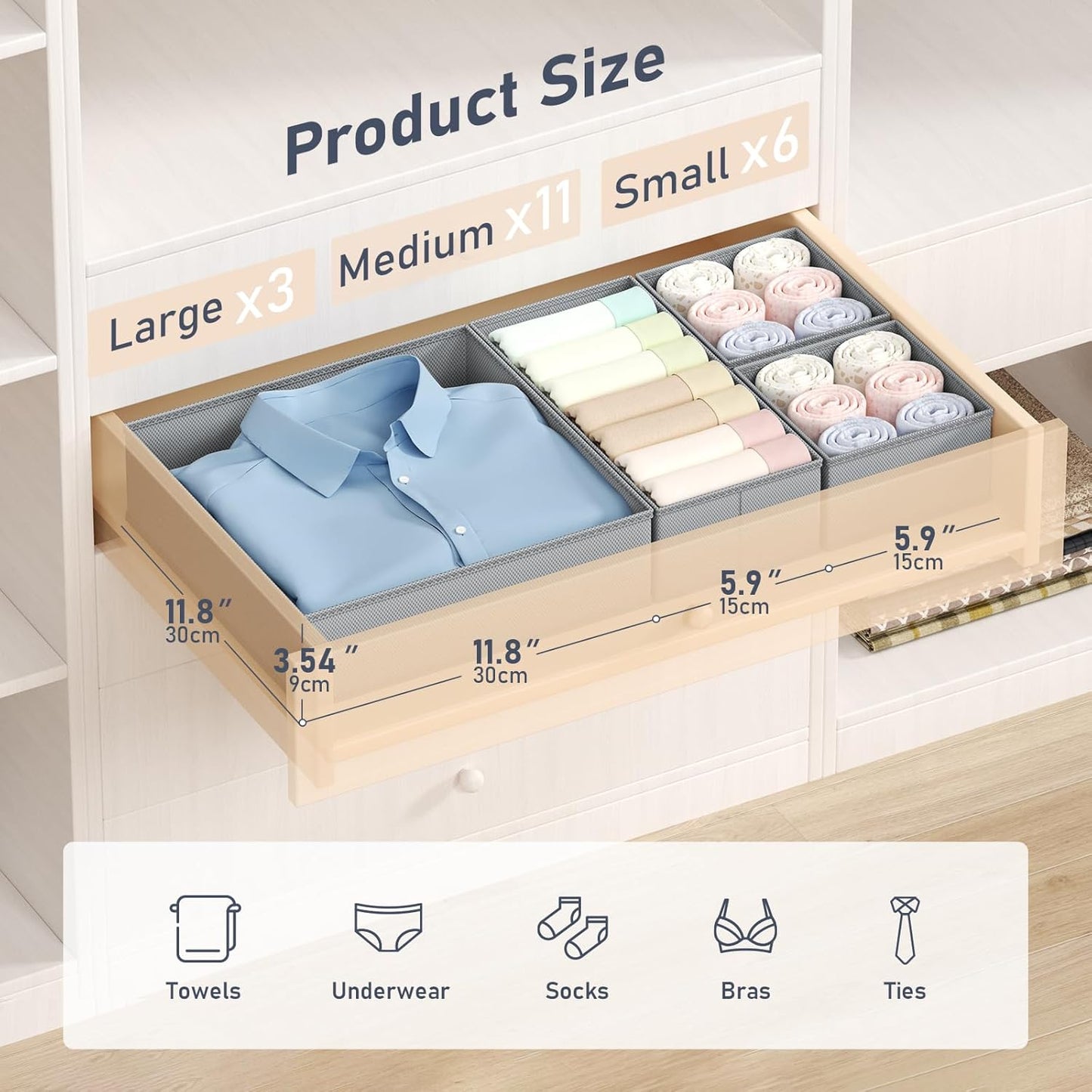 DIMJ Drawer Organizer Clothes - 20 Pack Closet Drawer Organizer Bins for Baby Clothes Storage, Fabric Dresser Organizer for Nursery Bedroom, Foldable Small Drawer Dividers for Underwear Socks