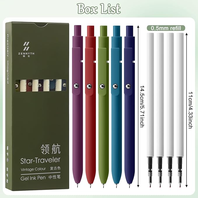 Gel Pen-5 Pieces/Carton, Pen 0.5 Mm Black Ink, Comes With 4 Interchangeable Original Black Refills, This Cute Pens Or Daily Use In School, Office Or Home (Retro Gel Pens)