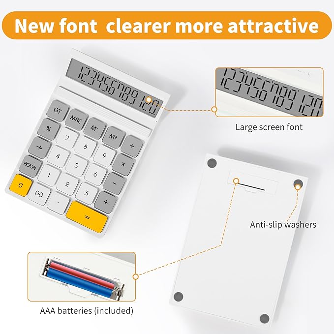 12 Digits Desktop Calculator with Large LCD Display and Sensitive Button, for Home, Office, School, Class and Business, 4 Function Basic Calculators for Desk