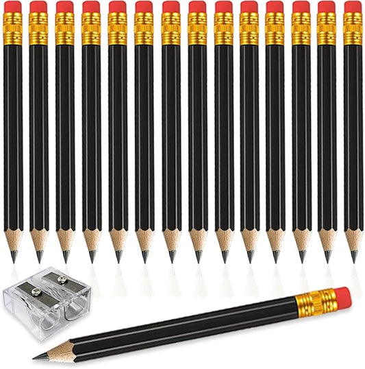 Adhere 25pcs Golf Pencils with Eraser Pre-sharpened Hexagon Woodcase Pencils Graphite 2B including a Sharpener for Golf Event Scoring,Classroom,Wedding,Pew, Pocket (Black)
