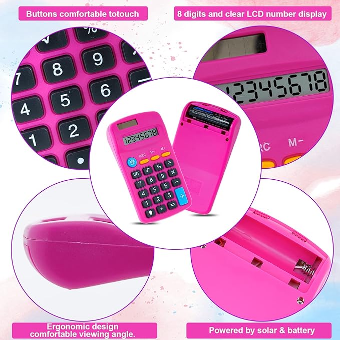 18 Pieces Pocket Calculator,Pocket Size Mini Calculators,8 Digit Display Basic Calculator,Solar Battery Dual Power Desktop Calculators for Students Kids Home Office (Multicolor, 18 Pieces)
