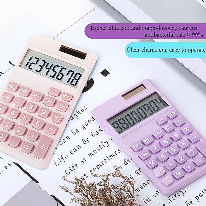 Basic Calculator, Desktop Cute Pocket Size Mini Calculators for School, Office, Home (Pink)