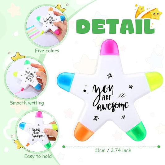 12 Sets Back to School Gifts for Students Star Highlighters with You're a Star Cards Gift Bags 5 in 1 Fluorescent Pens Affirmation Gifts for First Day of School Party Favor (Awesome)