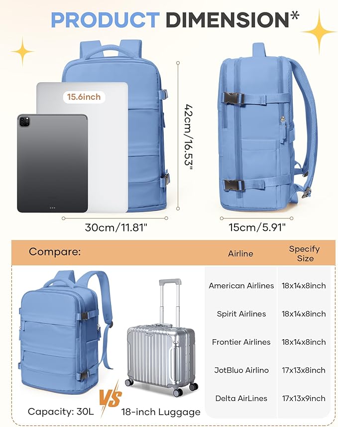 Travel Backpack for Women Airline Approved Carry on Backpack for Airplanes Mochila De Viaje Personal Item Travel Bag Spirit Airlines Personal Item Bag 18x14x8 Backpack for Traveling on Airplane
