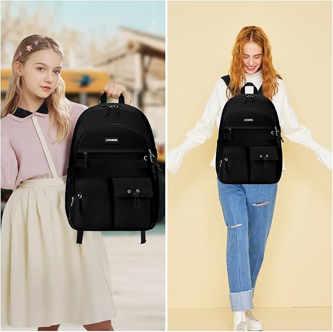 School Laptop Backpack for Girls Boys: Casual Middle High School Backpacks 15.6 Inch College Bookbag with USB Charging Port Waterproof Travel Back Pack Cute Work Book Bag for Teens Students Women Men