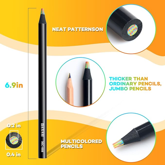 nsxsu Art Supplies for Kids Teens Adults, 8 Pieces Rainbow Colored Pencils, Multicolored Cool Stuff Fun Art Pencil Teen Girl Gifts Trendy Stuff for Coloring, Drawing, Party Favor Bags