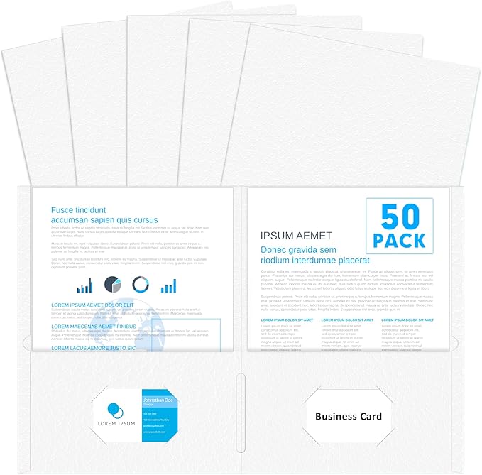 Two Pocket Folders, PANDRI 50 Pack 2 Pocket Folders, Letter Size Paper File Folder for School Office Home Business, White