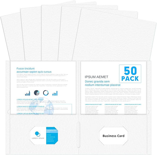 Two Pocket Folders, PANDRI 50 Pack 2 Pocket Folders, Letter Size Paper File Folder for School Office Home Business, White