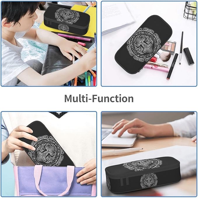 Celtic Sacred Tree Life Totem Viking Goddess Large Pencil Case With Zipper Compartments Stationery Pencil Bag For Kids Teens Students School Supplies